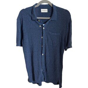 Oliver Spencer Navy Short Sleeve Button Down Terry Cloth Size Small Men's
